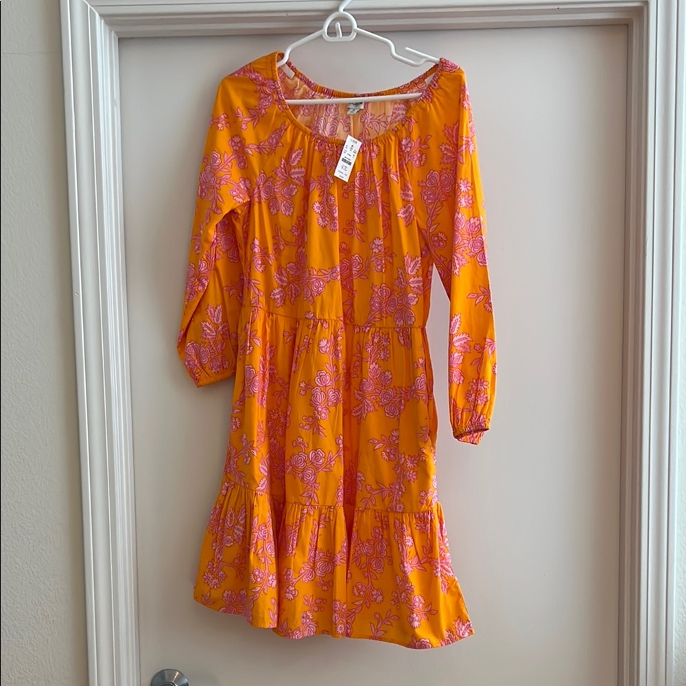 NWT J. Crew Factory Vibrant Orange Dress with Pink Floral Design Size 6